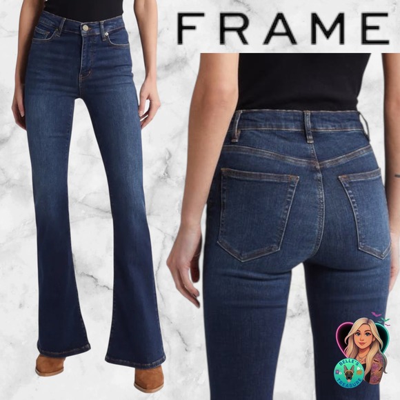 FRAME Jeans Women's 24 Le High Flare Fawcett Dark Wash High Rise Bootcut Denim - Picture 1 of 12